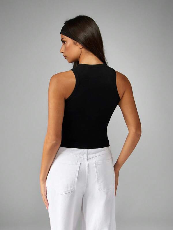 Missguided X Playboy High Neck Crop Tank With Logo Print