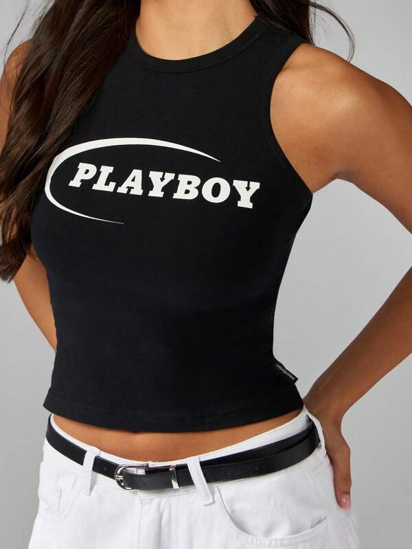 Missguided x Playboy High Neck Crop Tank With Logo Print