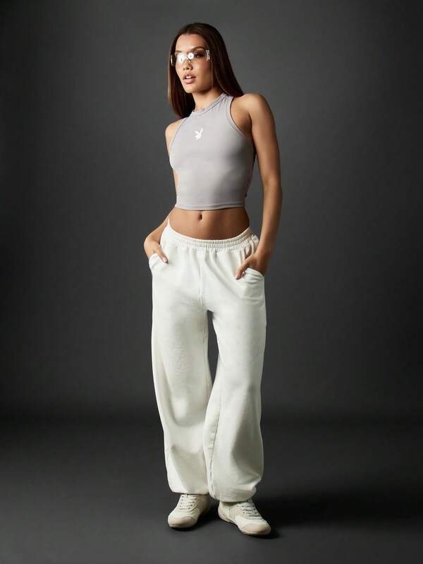 Missguided X Playboy High Neck Racerback Crop Tank With Logo
