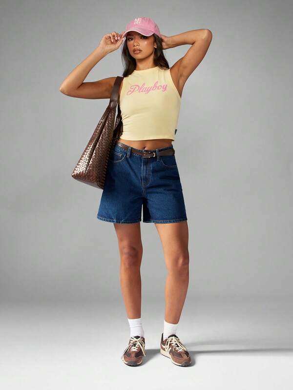 Missguided X Playboy High Neck Sleeveless Crop Tank With Brand Logo