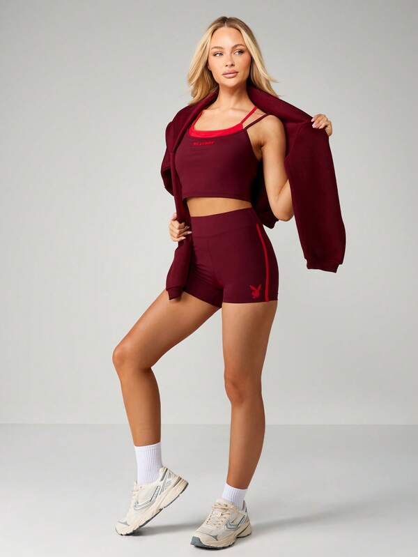 Missguided X Playboy High Rise Athletic Shorts With Side Stripes