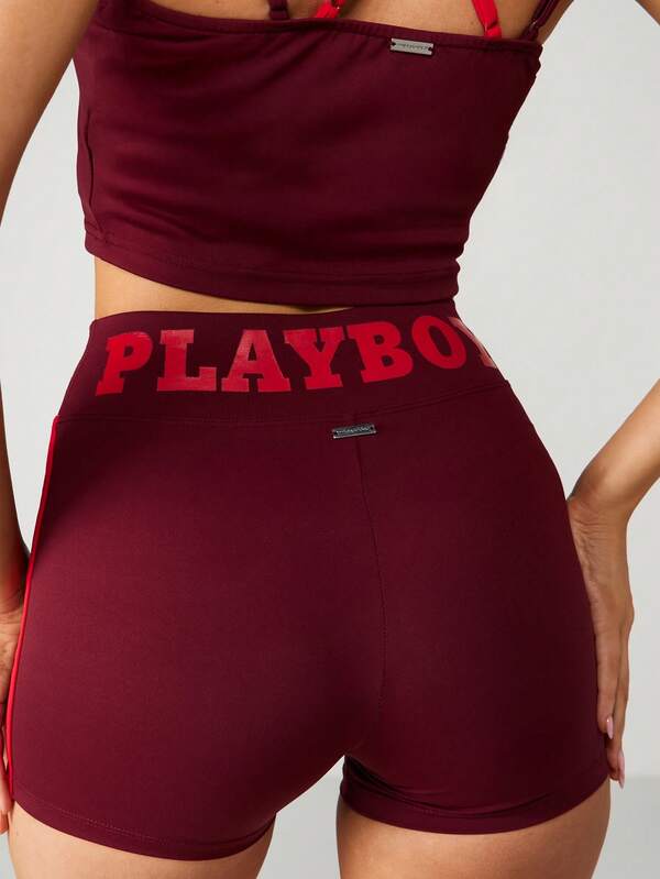 Missguided X Playboy High Rise Athletic Shorts With Side Stripes