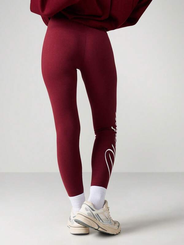 Missguided X Playboy High Rise Burgundy Leggings With Script Graphics