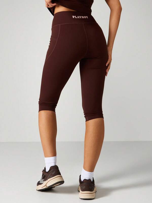 Missguided X Playboy High-Rise Capri Leggings With Athletic Fit
