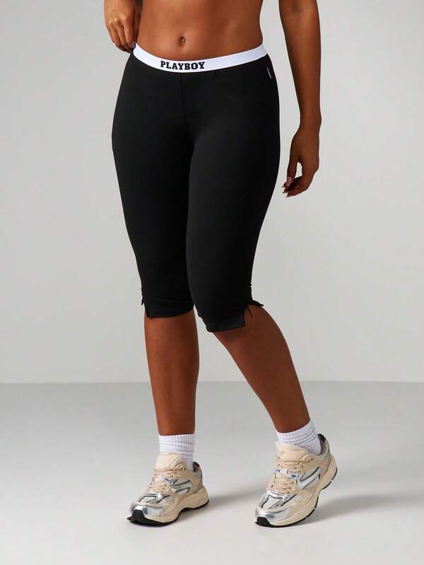 Missguided x Playboy High Rise Capri Leggings With Branded Waistband