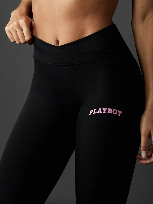 Missguided X Playboy High Rise Compression Leggings With Logo Print