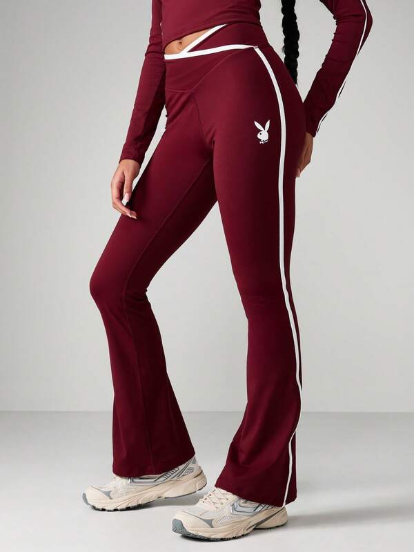 Missguided x Playboy High Rise Flare Pants With Side Stripes