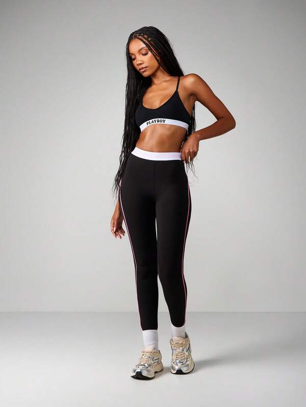 Missguided X Playboy High Rise Leggings With Side Stripe
