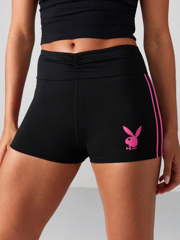 Missguided x Playboy High Rise Ruched Waist Shorts With Side Stripes