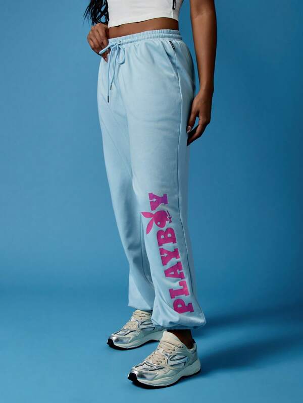 Missguided X Playboy High Waist Drawstring Athleisure Jogger Sweatpants