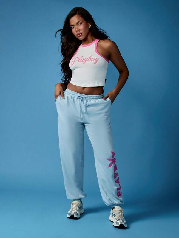 Missguided x Playboy High Waist Drawstring Athleisure Jogger Sweatpants