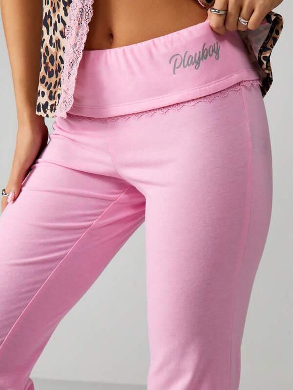 Missguided X Playboy High Waist Flare Leg Pants With Print