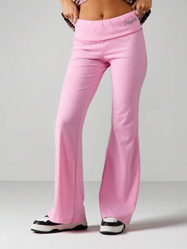 Missguided x Playboy High Waist Flare Leg Pants With Print