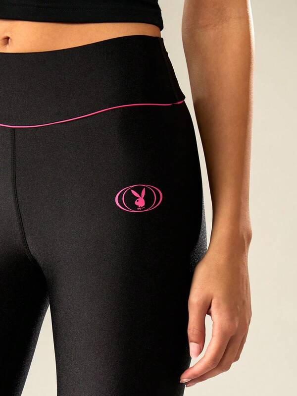 Missguided X Playboy High Waist Leggings With Pink Contrast