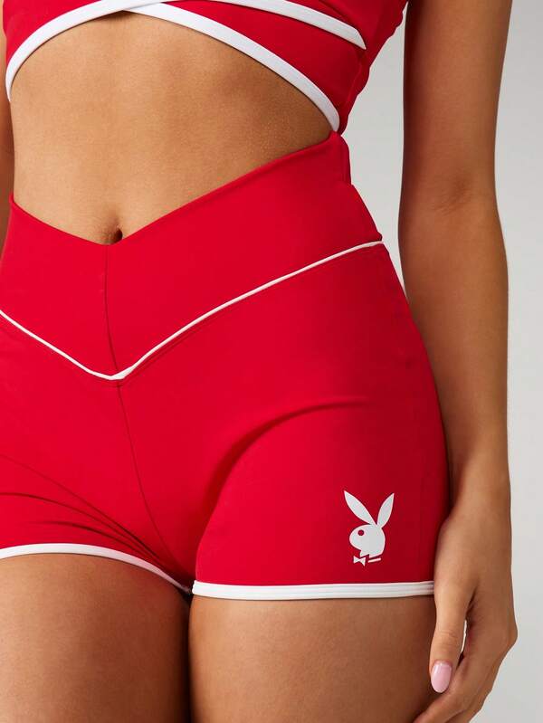 Missguided X Playboy High Waisted Athletic Shorts With Logo Accent
