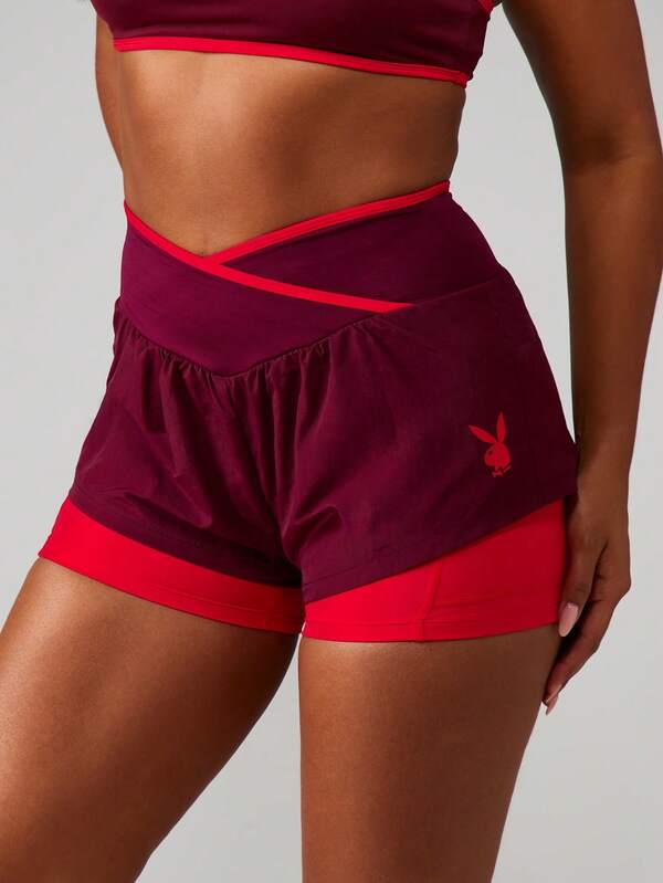 Missguided x Playboy High Waisted Athletic Shorts With Contrast Trim