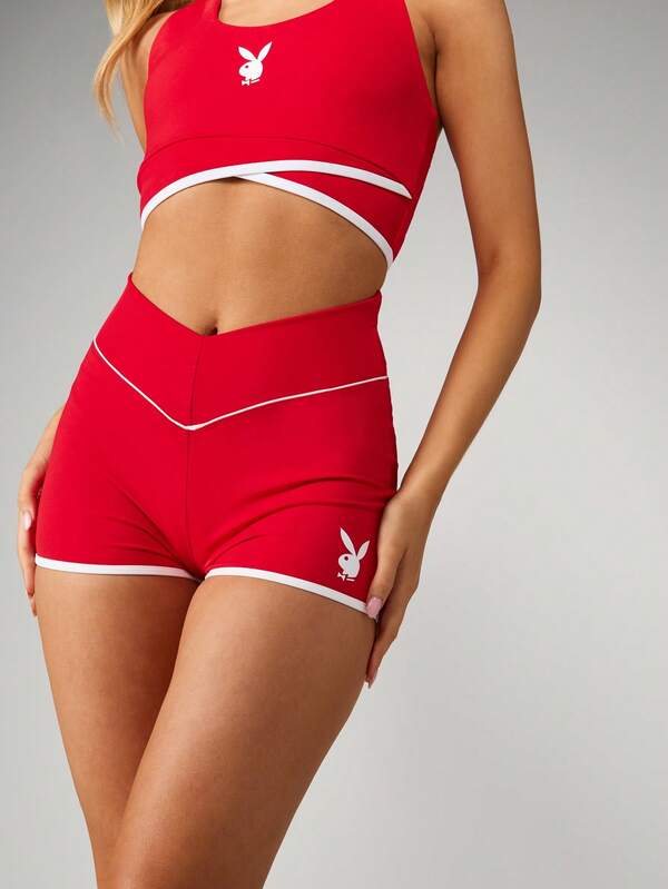 Missguided x Playboy High Waisted Athletic Shorts With Logo Accent