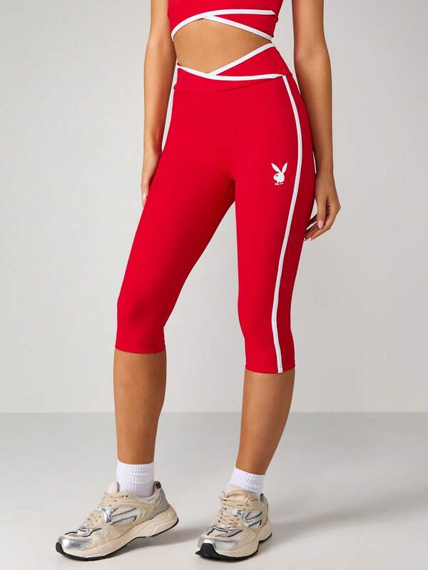 Missguided X Playboy High Waisted Capri Leggings With Contrast Trim