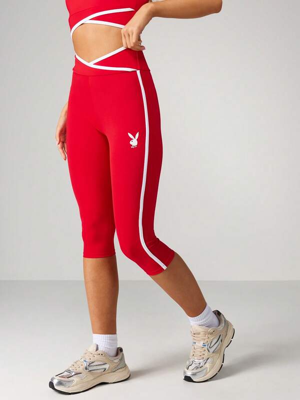 Missguided x Playboy High Waisted Capri Leggings With Contrast Trim