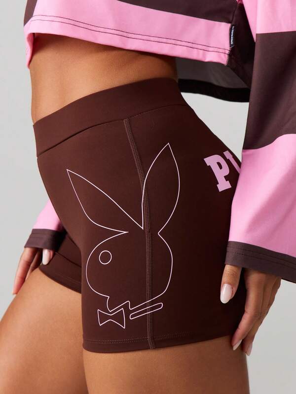 Missguided X Playboy High Waisted Cycling Shorts With Logo Print