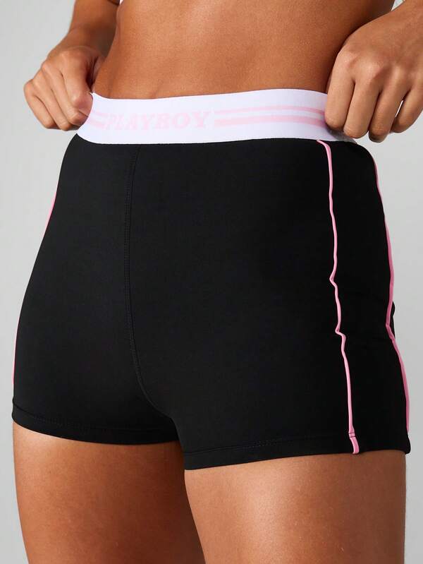 Missguided x Playboy High Waisted Fitted Shorts With Pink Trim