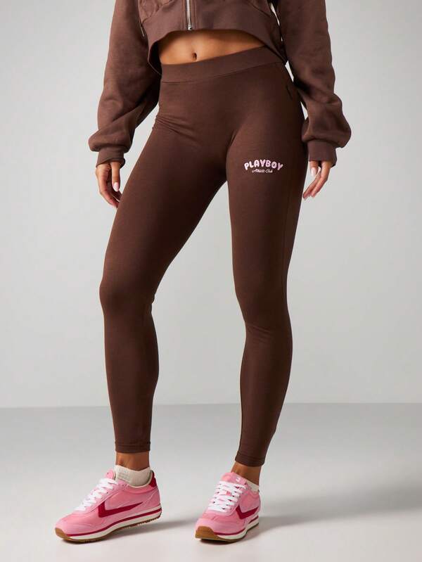 Missguided X Playboy High Waisted Leggings With Logo Print