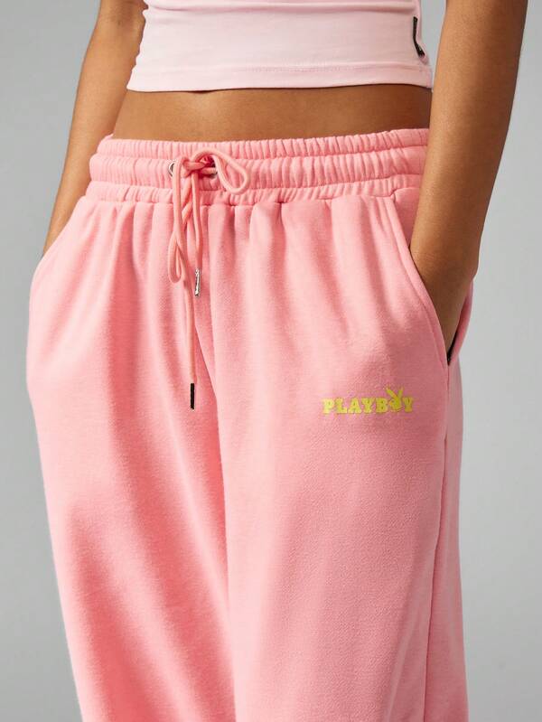 Missguided X Playboy High Waisted Loose Wide Leg Everyday Comfort Sweatpants