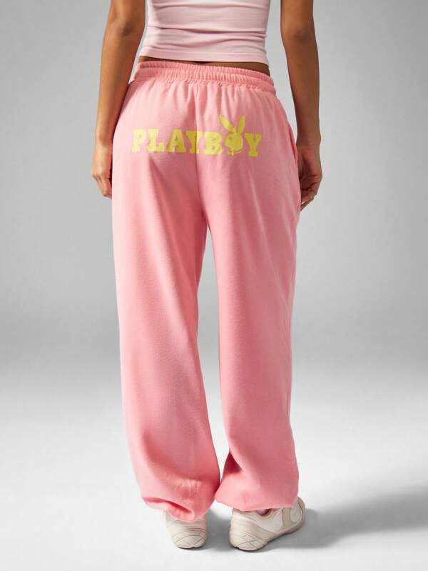 Missguided x Playboy High Waisted Loose Wide Leg Everyday Comfort Sweatpants