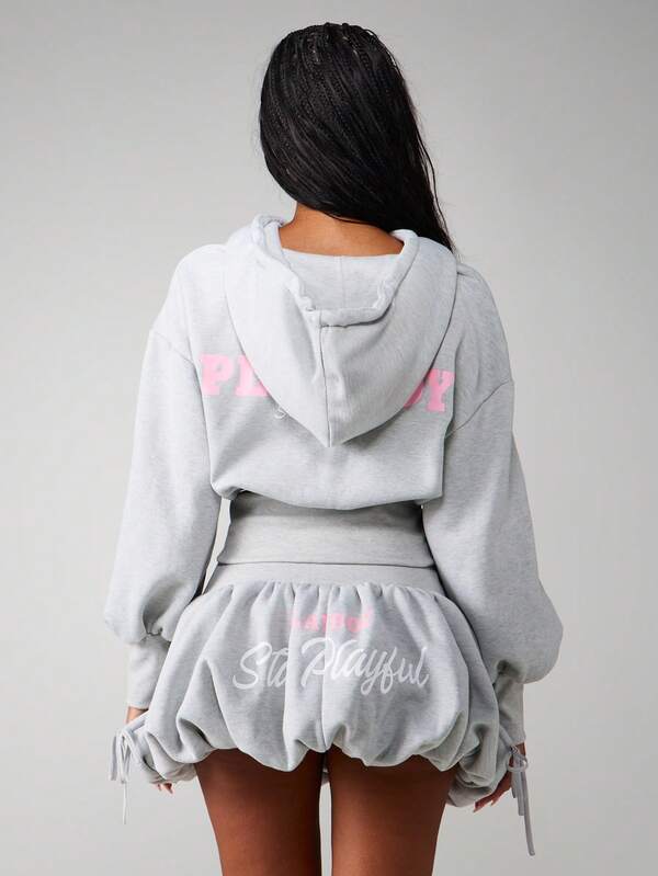 Missguided X Playboy Hooded Sweatshirt With Print And Drawstring