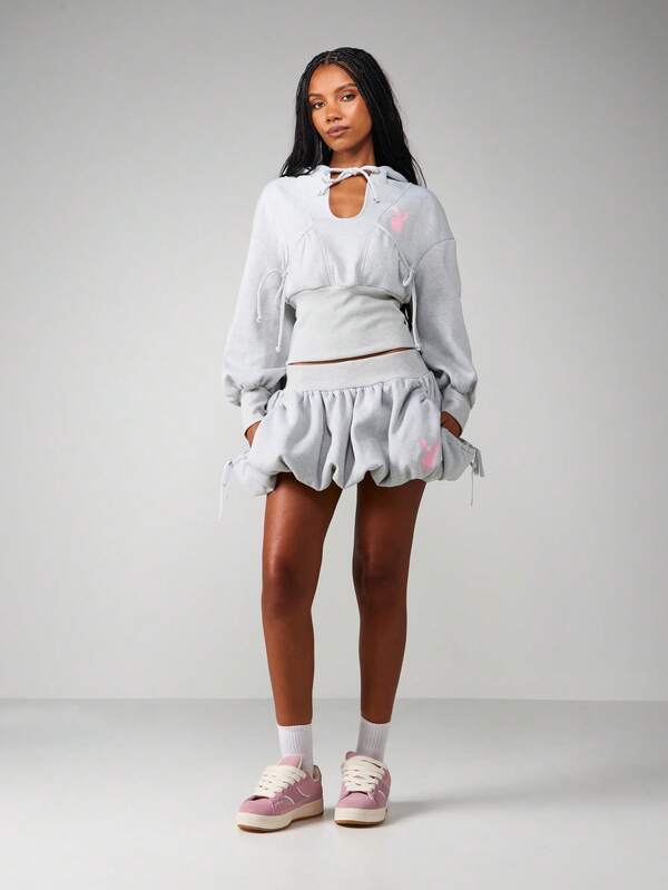 Missguided X Playboy Hooded Sweatshirt With Print And Drawstring
