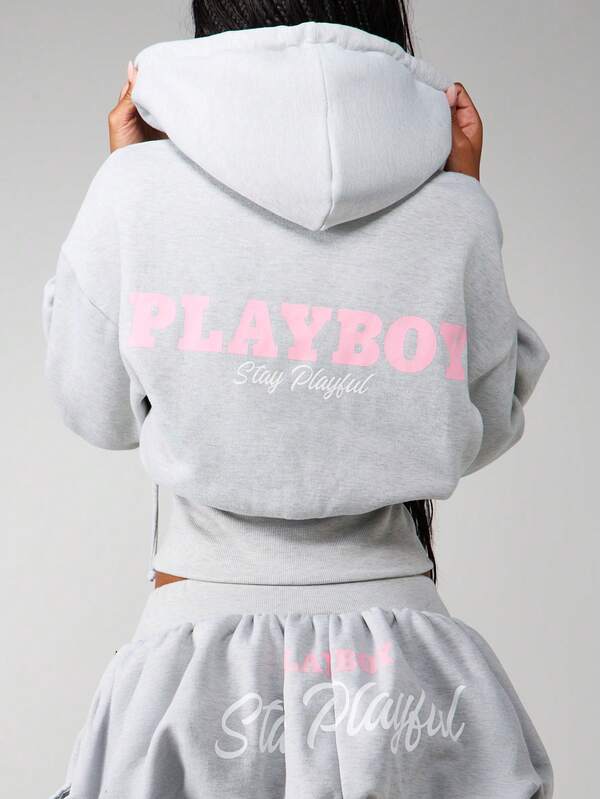 Missguided x Playboy Hooded Sweatshirt With Print And Drawstring