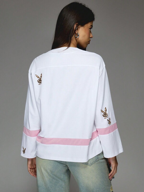Missguided X Playboy Jersey V Neck T Shirt With Leopard Logo Print