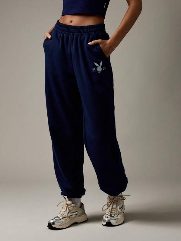 Missguided X Playboy Jogger Sweatpants With Side Pockets Cuffed Ankle