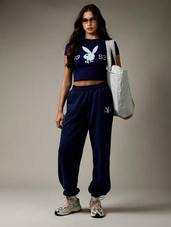 Missguided X Playboy Jogger Sweatpants With Side Pockets Cuffed Ankle