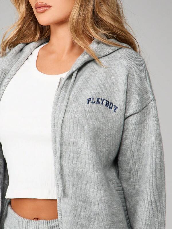 Missguided X Playboy Knitted Cardigan With Wide Leg Pants Set