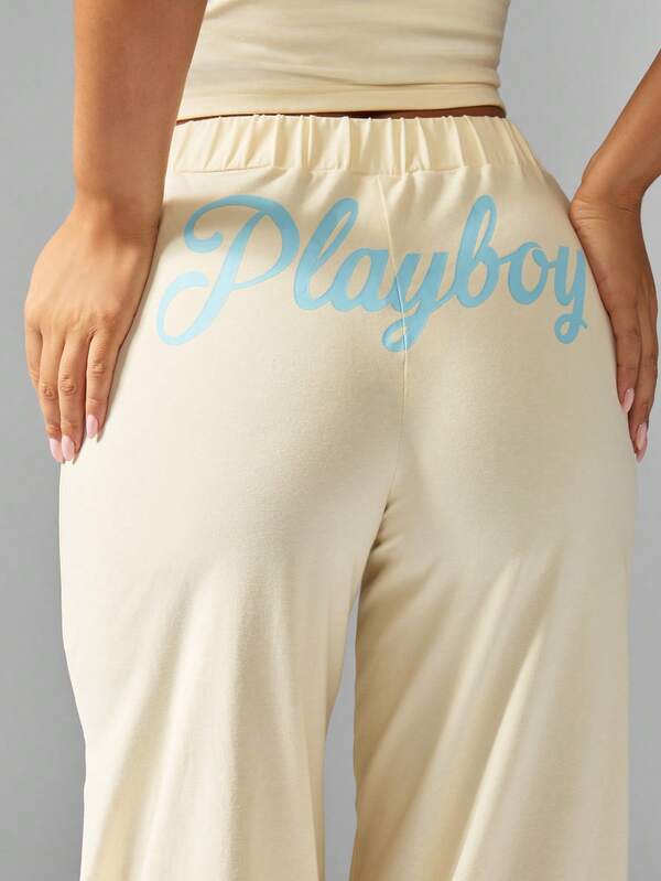 Missguided X Playboy Lace Trim Cami And Wide Leg Pajama Set With Bow Detail