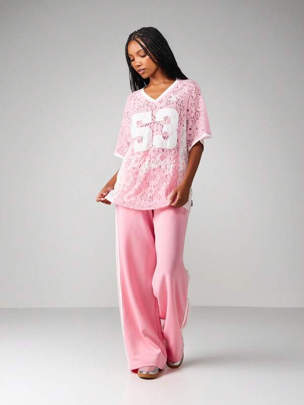 Missguided X Playboy Lace V-Neck T-Shirt With Number Print