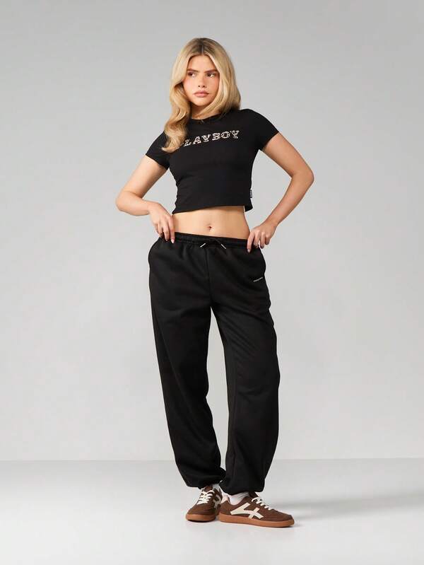 Missguided X Playboy Leopard Print Applique Baby Tee With Letter Design