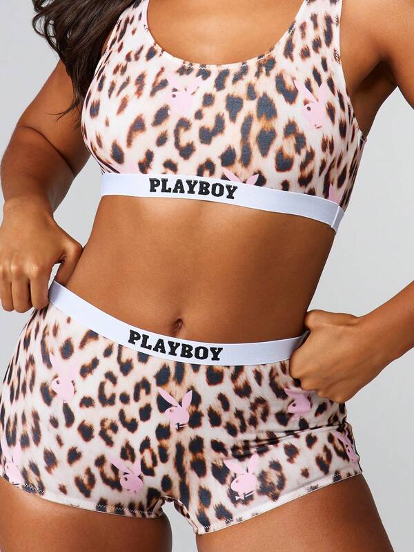 Missguided X Playboy Leopard Print Bralette And Panty Set