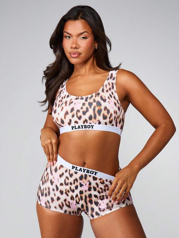 Missguided x Playboy Leopard Print Bralette And Panty Set Missguided x Playboy Leopard Print Bralette And Panty Set