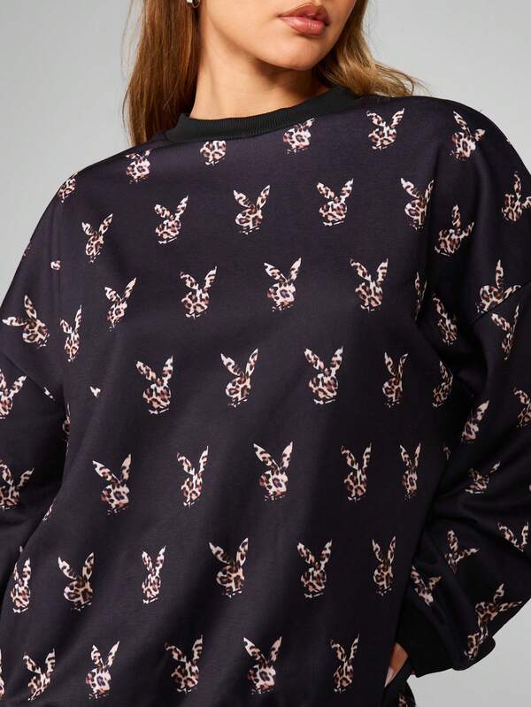 Missguided X Playboy Leopard Print Bunny Head Crew Neck Sweatshirt