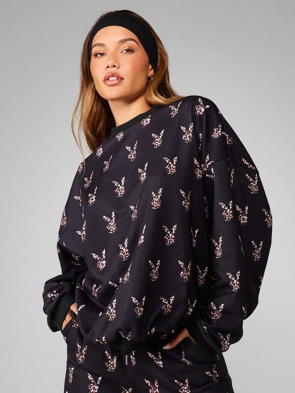 Missguided x Playboy Leopard Print Bunny Head Crew Neck Sweatshirt