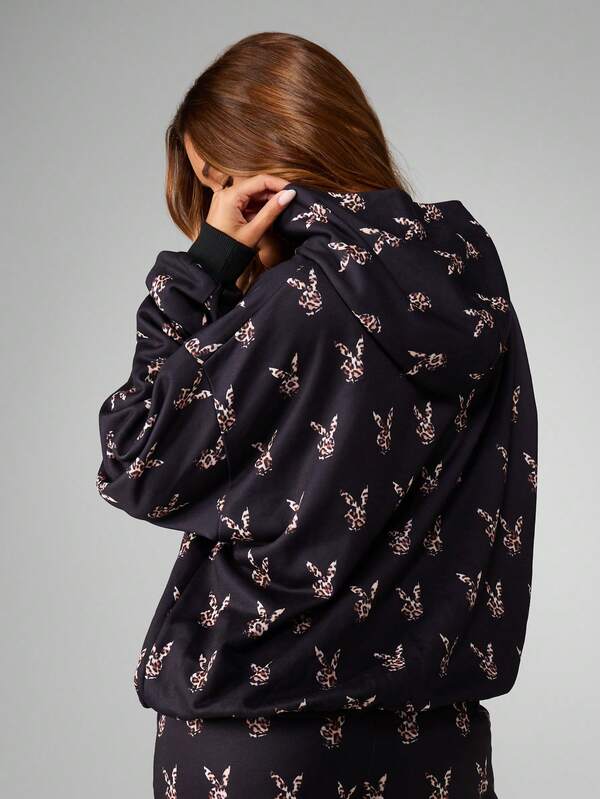 Missguided X Playboy Leopard Print Bunny Head Long Sleeve Hoodie
