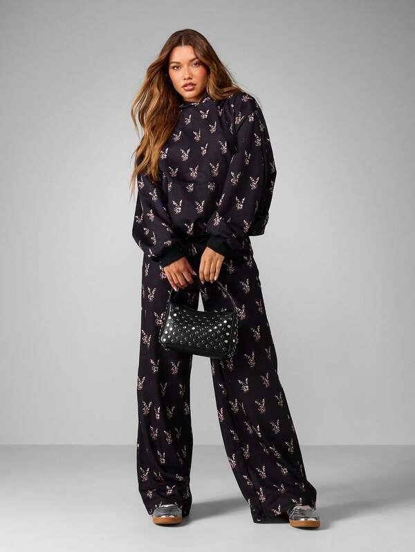 Missguided X Playboy Leopard Print Bunny Head Long Sleeve Hoodie