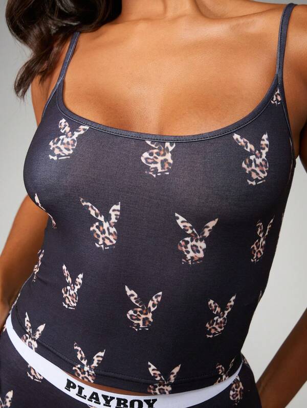 Missguided x Playboy Leopard Print Bunny Logo Cami Top