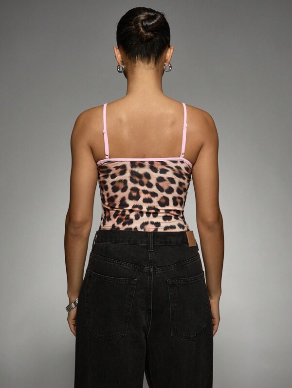 Missguided X Playboy Leopard Print Cami Top With Pink Trim