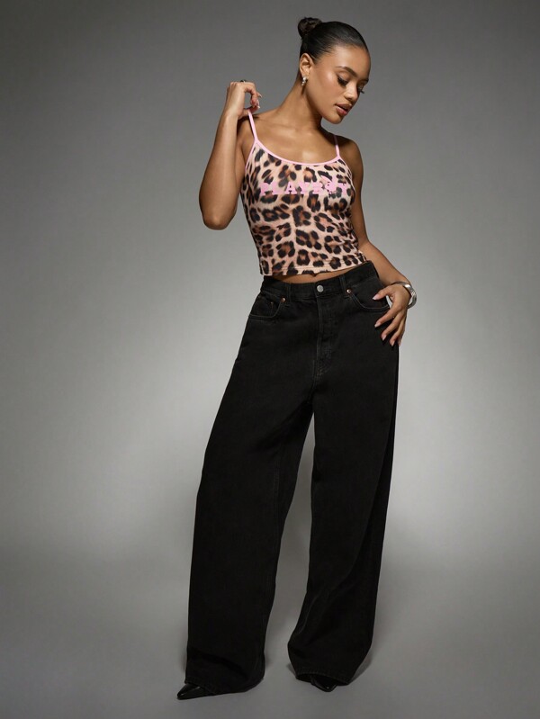 Missguided X Playboy Leopard Print Cami Top With Pink Trim