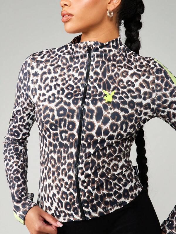 Missguided X Playboy Leopard Print Full Zip Track Jacket