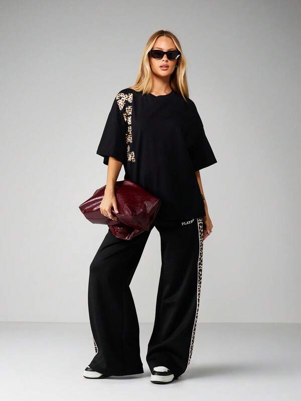 Missguided X Playboy Leopard Print Graphic Oversized T-Shirt