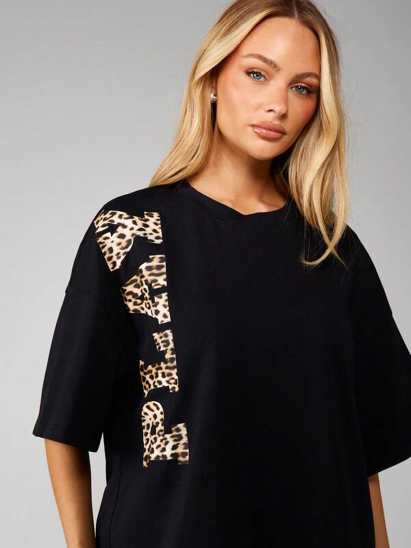Missguided X Playboy Leopard Print Graphic Oversized T-Shirt